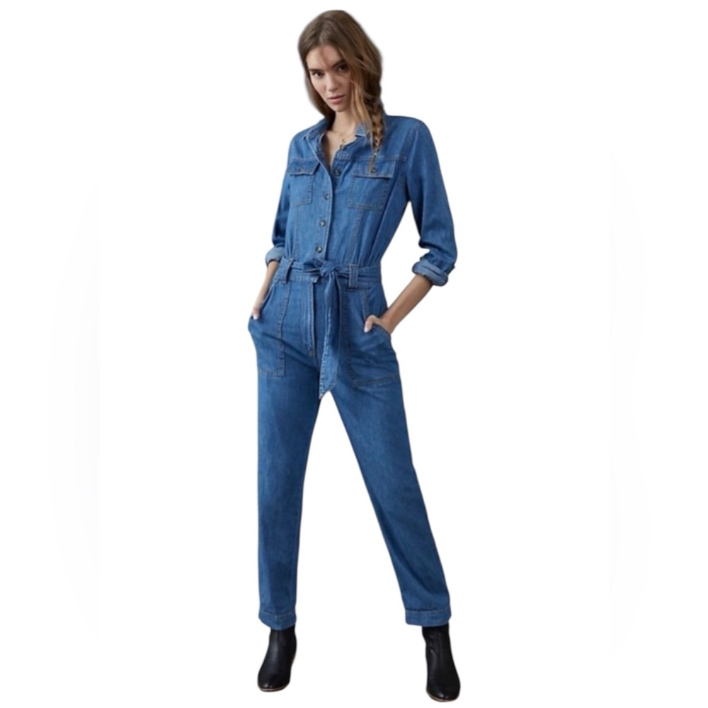 Anthropologie Pilcro and the Letterpress Denim Jumpsuit Long Sleeve Size Medium